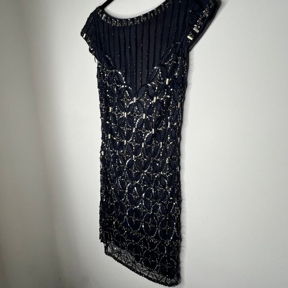 Kay Unger Navy Sequin Mini Dress Size 6 - Picture 8 of 11